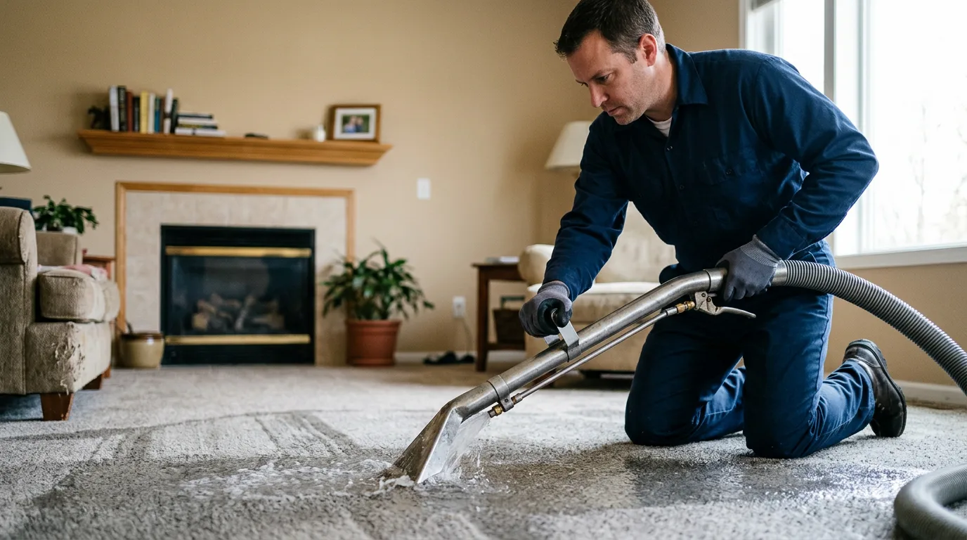 Water damage restoration technician working near Waelder, TX
